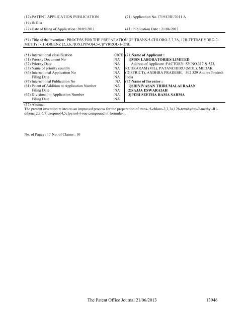 Part-I - Controller General of Patents Designs and Trademarks