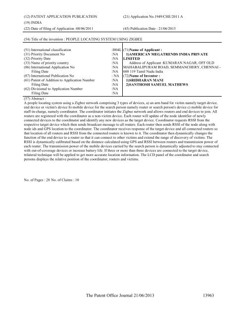 Part-I - Controller General of Patents Designs and Trademarks