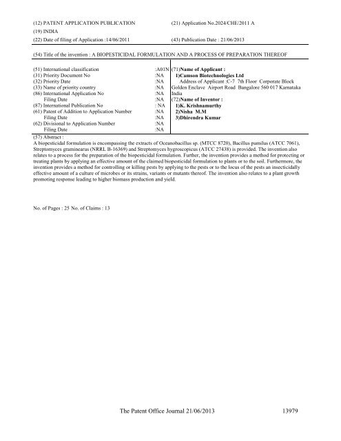 Part-I - Controller General of Patents Designs and Trademarks