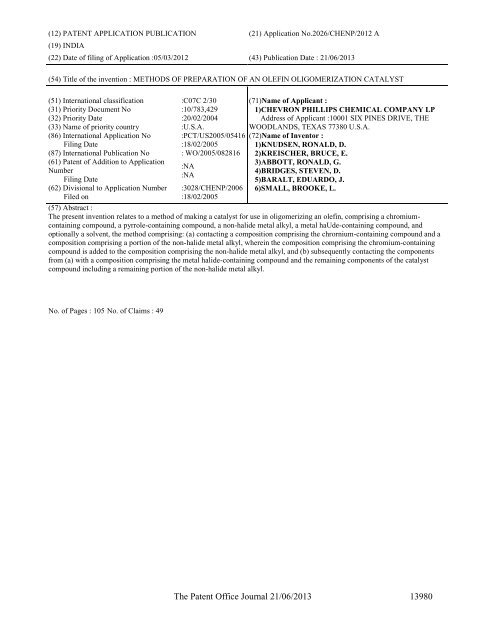 Part-I - Controller General of Patents Designs and Trademarks