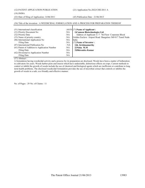 Part-I - Controller General of Patents Designs and Trademarks