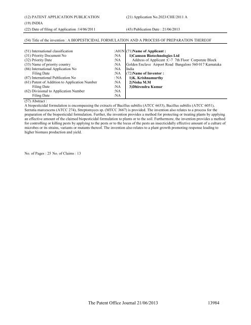 Part-I - Controller General of Patents Designs and Trademarks