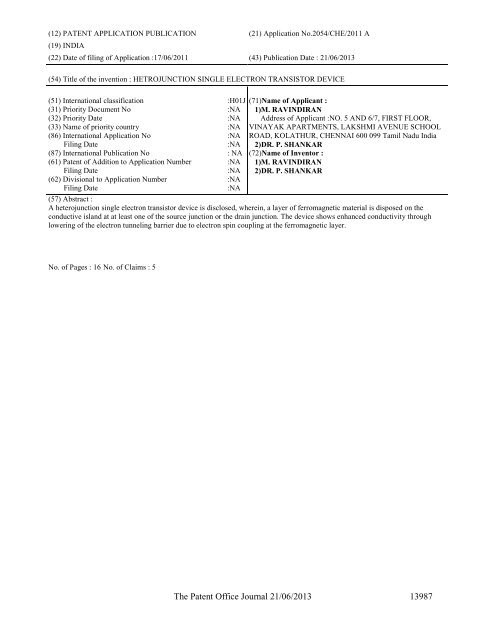 Part-I - Controller General of Patents Designs and Trademarks