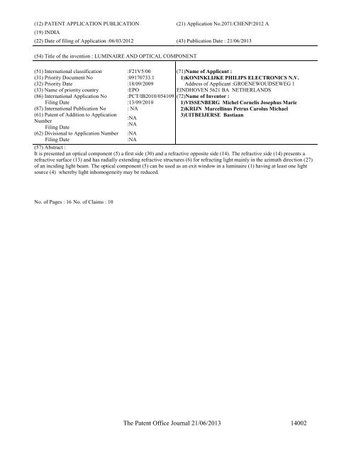 Part-I - Controller General of Patents Designs and Trademarks