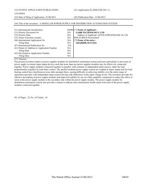 Part-I - Controller General of Patents Designs and Trademarks