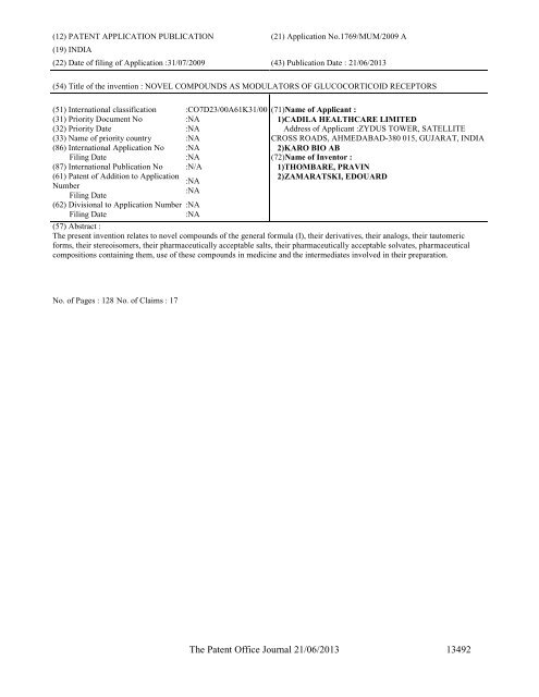 Part-I - Controller General of Patents Designs and Trademarks