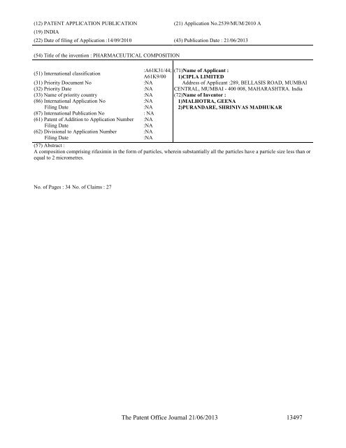 Part-I - Controller General of Patents Designs and Trademarks