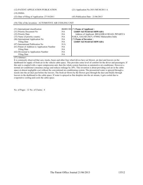 Part-I - Controller General of Patents Designs and Trademarks