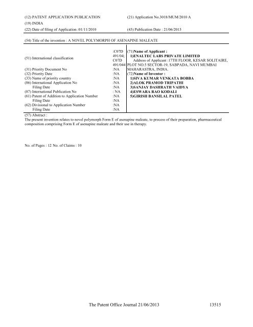 Part-I - Controller General of Patents Designs and Trademarks