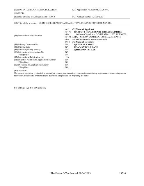 Part-I - Controller General of Patents Designs and Trademarks