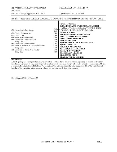 Part-I - Controller General of Patents Designs and Trademarks