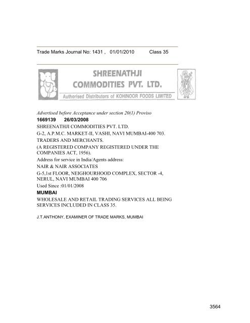 Class 35 to 99 and Notice - Controller General of Patents Designs ...