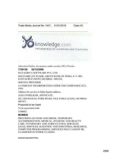 Class 35 to 99 and Notice - Controller General of Patents Designs ...