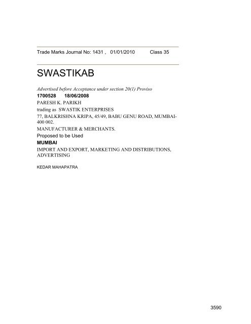 Class 35 to 99 and Notice - Controller General of Patents Designs ...