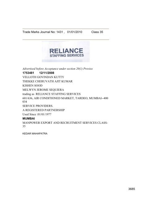 Class 35 to 99 and Notice - Controller General of Patents Designs ...