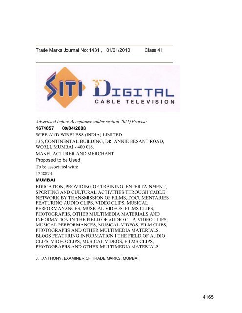 Class 35 to 99 and Notice - Controller General of Patents Designs ...