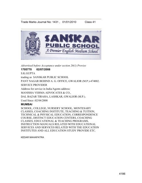 Class 35 to 99 and Notice - Controller General of Patents Designs ...