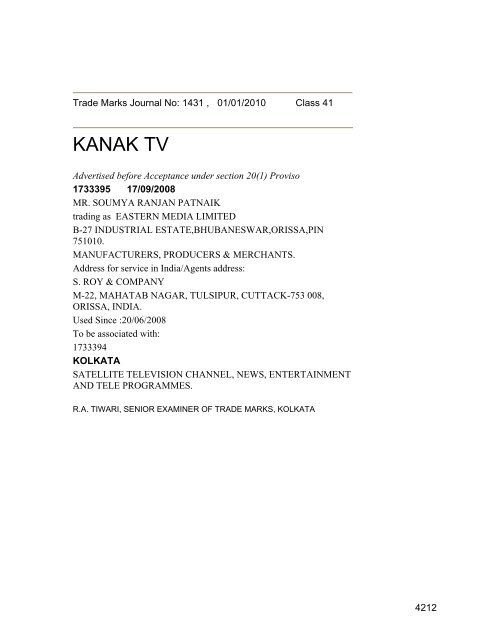 Class 35 to 99 and Notice - Controller General of Patents Designs ...