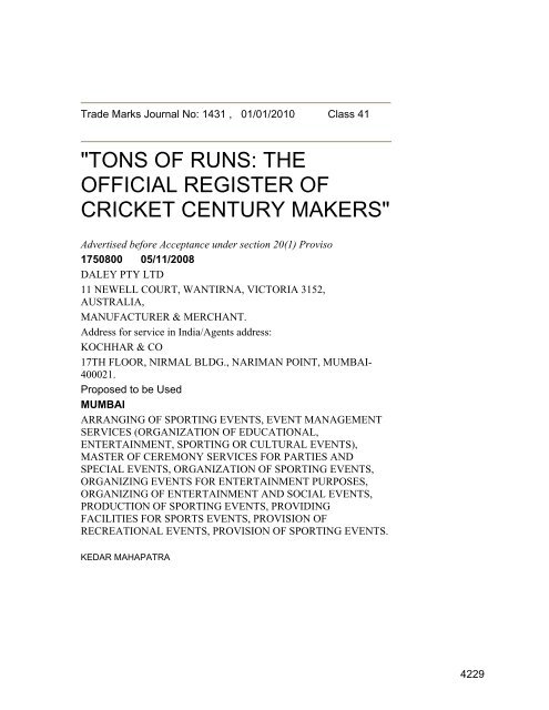 Class 35 to 99 and Notice - Controller General of Patents Designs ...