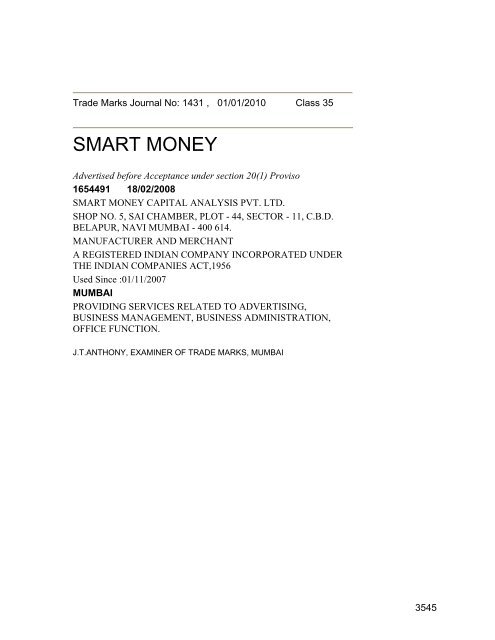 Class 35 to 99 and Notice - Controller General of Patents Designs ...