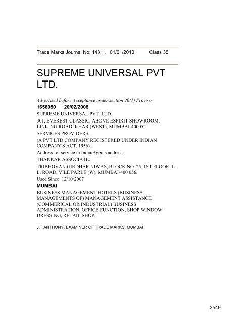 Class 35 to 99 and Notice - Controller General of Patents Designs ...