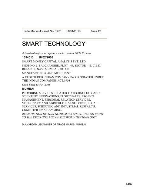 Class 35 to 99 and Notice - Controller General of Patents Designs ...