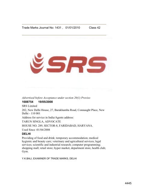 Class 35 to 99 and Notice - Controller General of Patents Designs ...