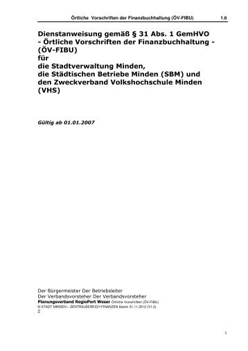 Örtliche Vorschriften der Finanzbuchhaltung - (ÖV ... - Stadt Minden