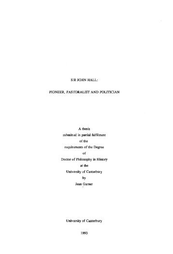 Sir John Hall: Pioneer, pastoralist and politician - University of ...