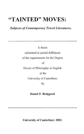 Subjects of contemporary travel literatures - UC Research Repository