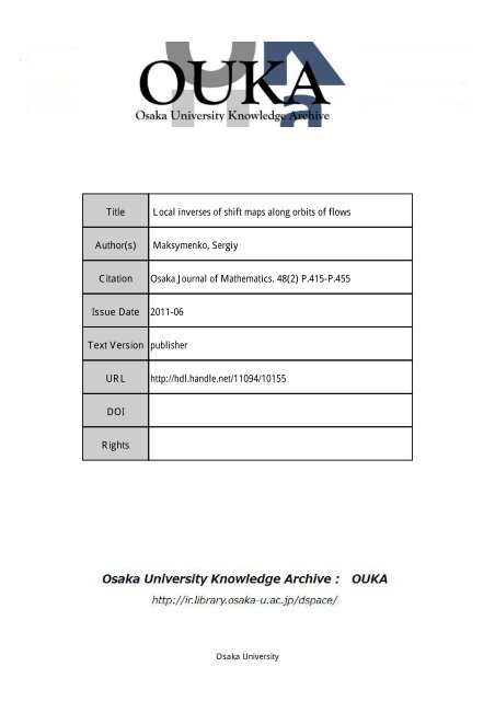 Title Local inverses of shift maps along orbits of ... - Osaka University