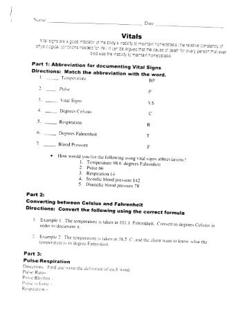 Vitals Worksheet