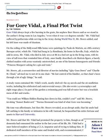 For Gore Vidal, a Final Plot Twist - iSites - Harvard University