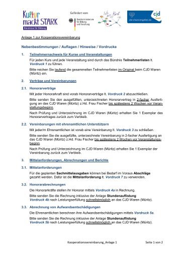 Nebenbestimmungen / Auflagen / Hinweise / Vordrucke - CJD