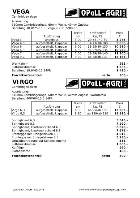 Netto Preisliste 2013 KRANICH - Kranich GmbH