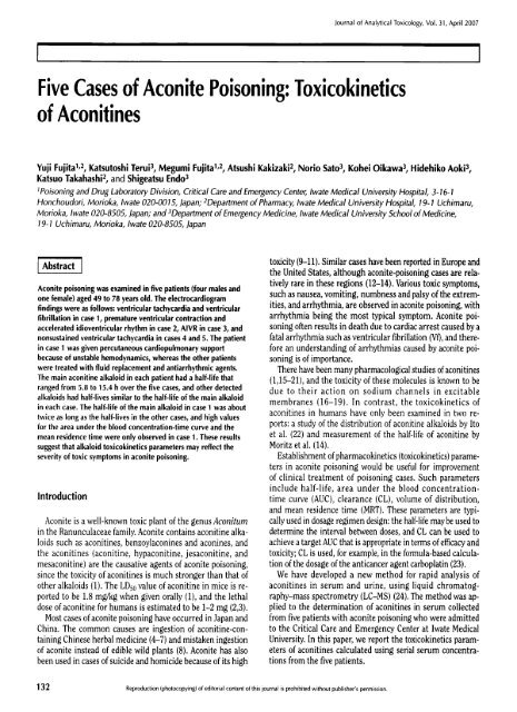 Five Cases Of Aconite Poisoning Journal Of Analytical Toxicology