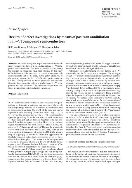 Invited paper Review of defect investigations by means of positron ...