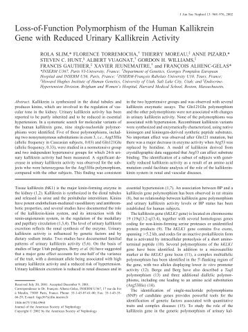 Loss-of-Function Polymorphism of the Human Kallikrein Gene with ...