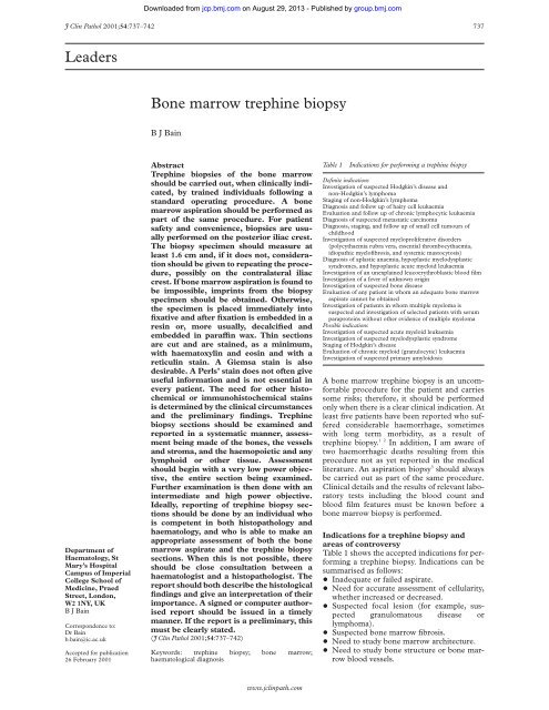 Leaders Bone marrow trephine biopsy - Journal of Clinical Pathology