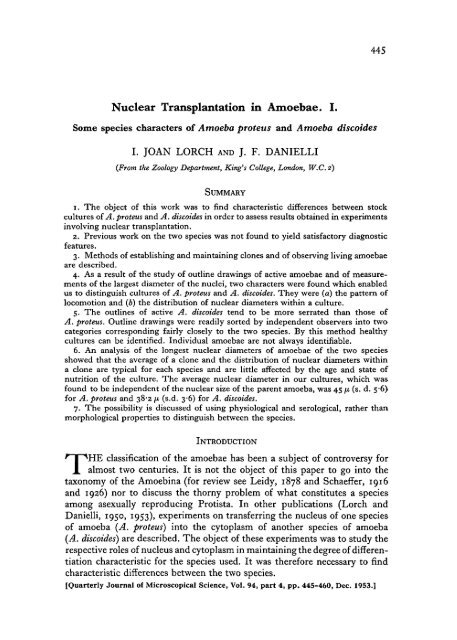 Nuclear Transplantation in Amoebae. I. - Journal of Cell Science