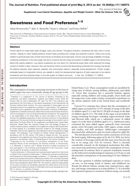 Sweetness and Food Preference - Journal of Nutrition - American ...