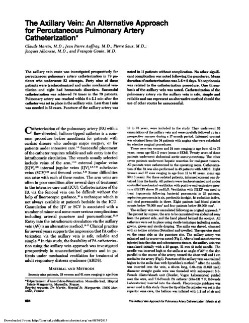 The Axillary Vein: An Alternative Approach for Percutaneous ... - Chest