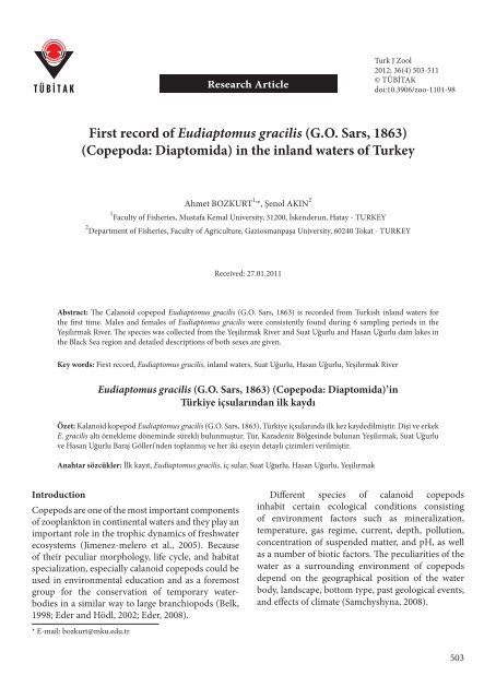 First record of Eudiaptomus gracilis (GO Sars, 1863) - Scientific ...