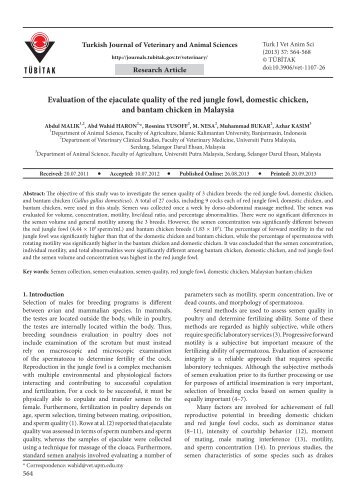 Evaluation of the ejaculate quality of the red jungle fowl ... - Tübitak