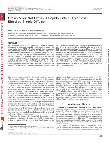 Orexin A but Not Orexin B Rapidly Enters Brain from Blood by ...