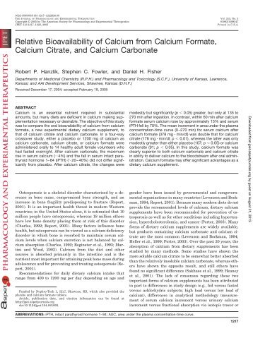 Relative Bioavailability of Calcium from Calcium Formate, Calcium ...