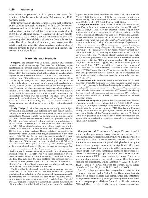 Relative Bioavailability of Calcium from Calcium Formate, Calcium ...