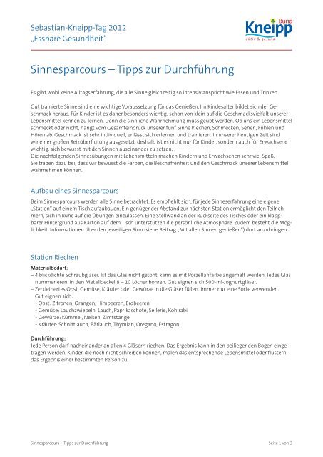 Sinnesparcours – Tipps zur Durchführung - Kneipp-Bund e.V.