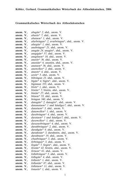 grammatik - althochdeutsch - Koeblergerhard.de