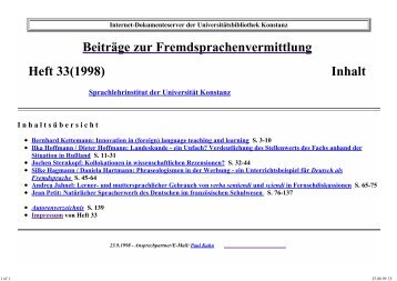 Beiträge zur Fremdsprachenvermittlung Heft 33(1998) Inhalt - KOPS